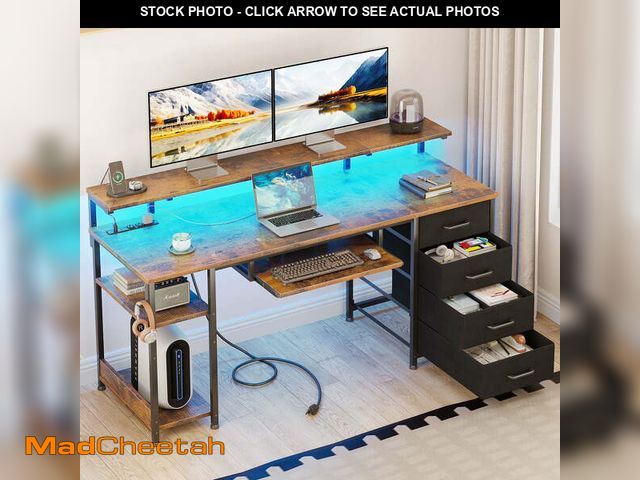 Lot 74-12568475 - Sofanext 55 Inch Office Desk With Power Outlet And Adjustable Monitor Stand Computer Desk With Fabri...