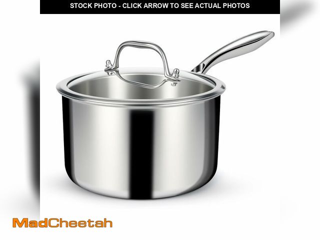 Lot 74-14266866 - EWFEN 3 Ply Stainless Steel Saucepan with Lid, 3 Quart Multipurpose Cooking Pot, Stay-Cool Handle, I...