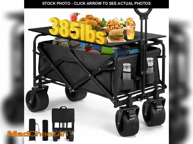 Lot 74-13044263 - Firstness Collapsible Wagon Cart with Tabletop, 385 lbs Heavy Duty Utility Garden Wagon for Camping,...