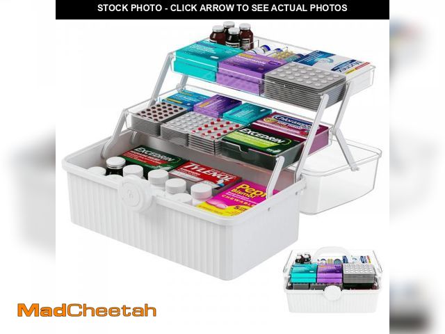 Lot 74-12123490 - Yieach 13.3 Inch Craft Box Organizer and Medicine Organizer Storage with 2 Tier Tray,Multifunctional...