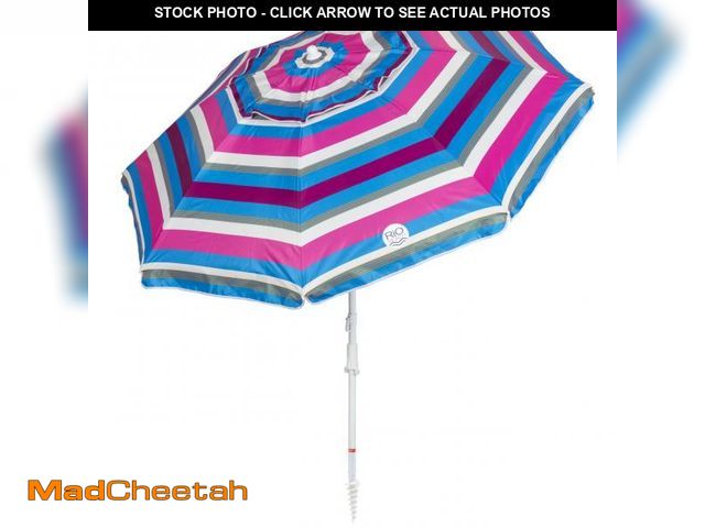 Lot 74-12532899 - Rio Brands 7' UPF 50+ Beach Umbrella with Integrated Sand Anchor, Multicolor - UNUSED