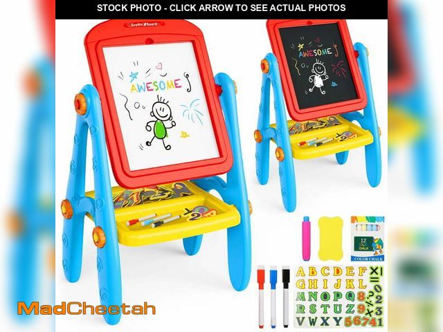 Lot 74-12837264 - Freecat Easel for Kids, Double Sided Toddlers Art Easel with Magnetic White Board &amp; Chalk Blackb...