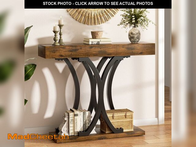Lot 74-14250861 - JUSTOGO 43.3" Console Table for Entryway, Industrial Sofa Table Entryway Table, Narrow Wood Accent T...