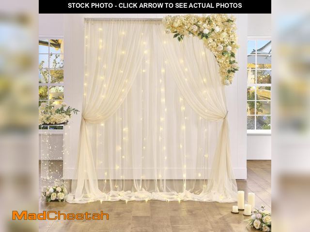 Lot 74-11548014 - Champagne Backdrop Curtain with Lights String for Parites Wedding 20Ã8ft Sheer Tulle Backdrop Curta...