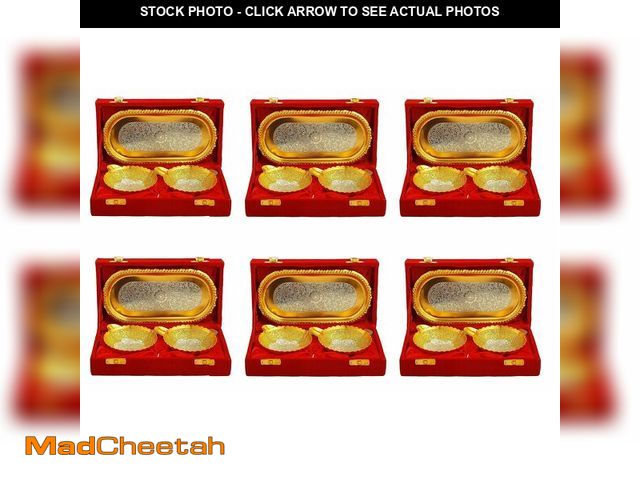 Lot 74-12715427 - NOBILITY Bowl Spoon Tray Set Gold and Silver Plated with Red Velvet Box Dessert Dry Fruit Serving Se...