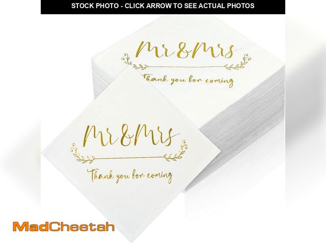 Lot 74-14214172 - Teling 200 Pieces Wedding Cocktail Napkins Gold Foil 3 Ply Mr and Mrs Wedding Napkins for Reception ...