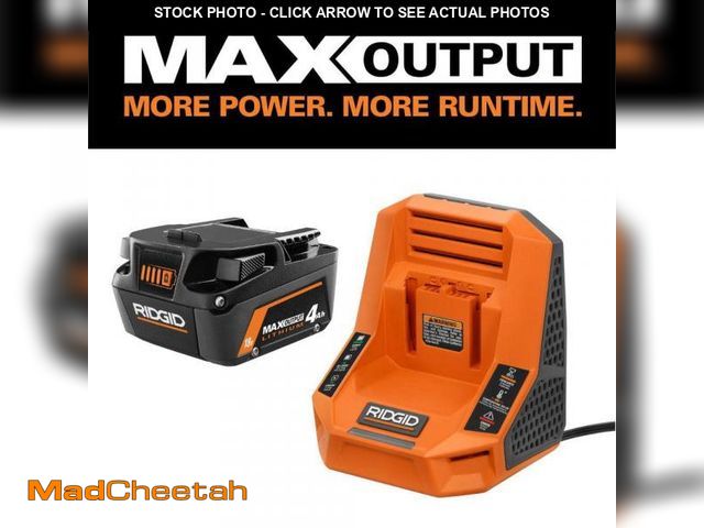Lot 74-12173178 - RIDGID 18V 4.0 Ah MAX Output Starter Kit with Rapid Charger - UNUSED