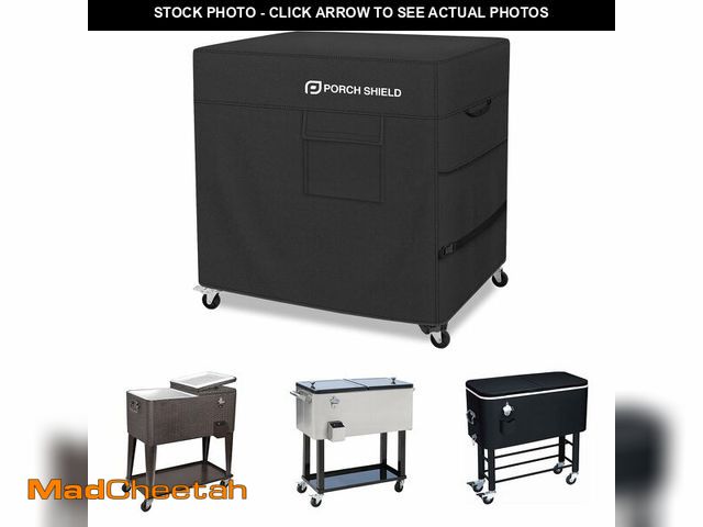 Lot 74-14384171 - Porch Shield Waterproof Rolling 80-100 Qt Cooler Cart Cover Fits Most Patio Ice Chest Party Cooler (...