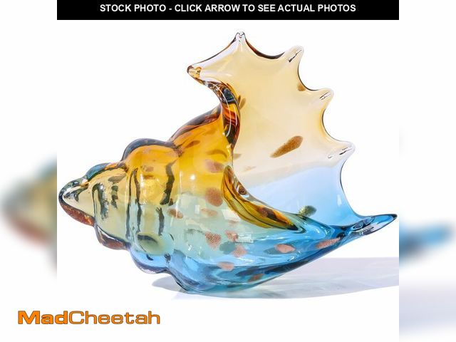 Lot 74-12502375 - LCCCK Sea Glass Art Figurines Hand Blown Conch Shell Sculpture, Blue Sea Glass Decor Creative Conch ...