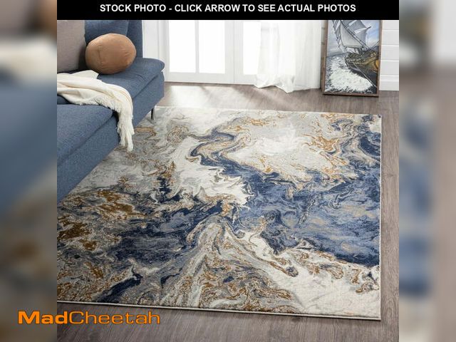 Lot 74-12887973 - Luxe Weavers Marble Swirl Collection Blue Abstract 4x5 Area Rug Gold (3'9" x 5'3") - UNUSED