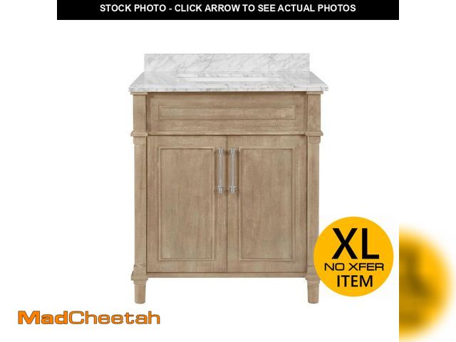 Lot 74-12554281 - Aberdeen 30 in. Single Sink Antique Oak Bath Vanity with Carrara Marble Top (Assembled) - UNUSED