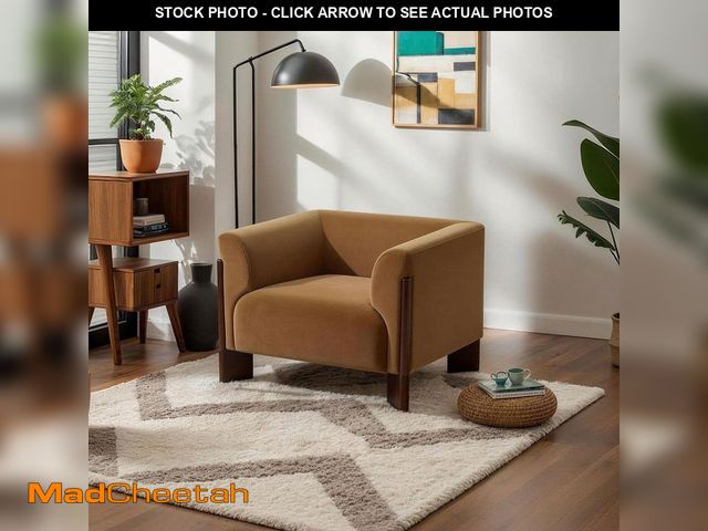 Lot 74-14115546 - Uixe Luxury 41 in. Flared Arm Velvet Rectangle 1-Seater Sofa for Living Room in Orange with Solid Wo...