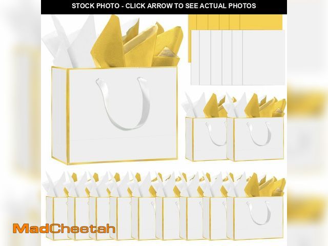 Lot 74-14047380 - Epoesch 12 Pack White Gift Bags with Handles Ã¢â¬â Includes 24 Tissue Paper Ã¢â¬â 11.8"x10"x4"...