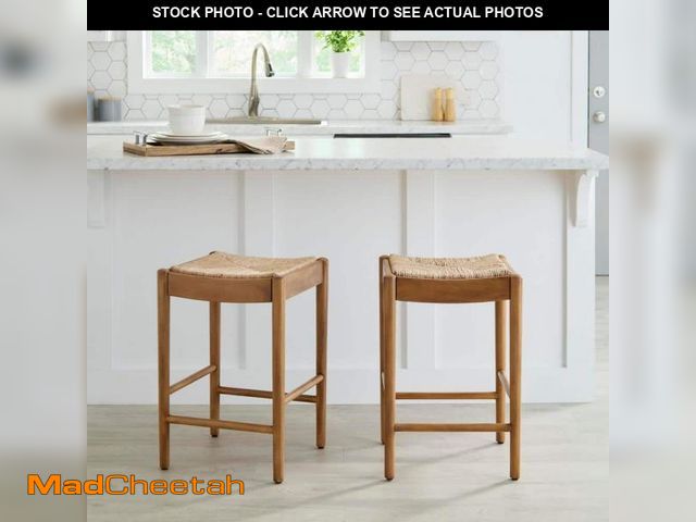 Lot 74-11060129 - Home Decorators Collection Hamlin Backless Natural Woven Counter Stools in Patina (Set of 2) - UNUSE...
