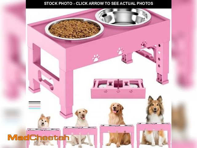 Lot 74-12217622 - LAKIPETN Elevated Dog Bowls with 2 Stainless Steel Bowls, Raised Dog Food Bowl Stand 5 Height Adjust...