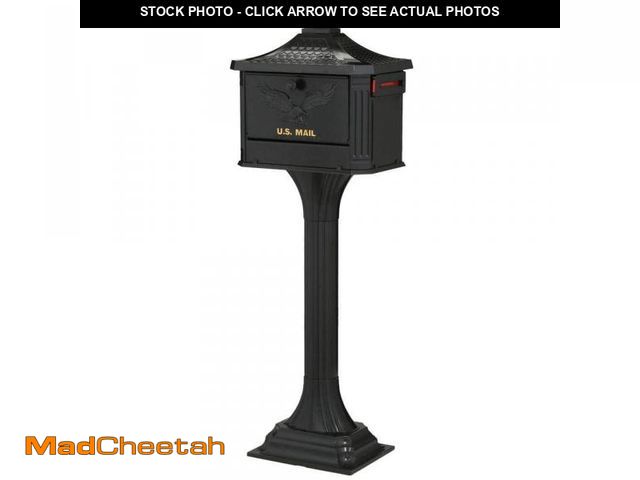 Lot 74-11994366 - Architectural Mailboxes Pedestal Black, Large, Aluminum, Locking, All-In-One Mailbox and Post Combo ...