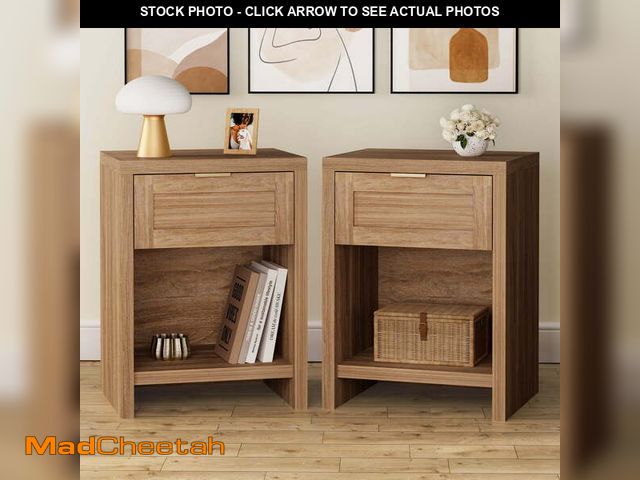 Lot 74-12780603 - ARKANTOS Nightstand with Drawers Farmhouse Nightstand Set of 2 Natural Oak - UNUSED