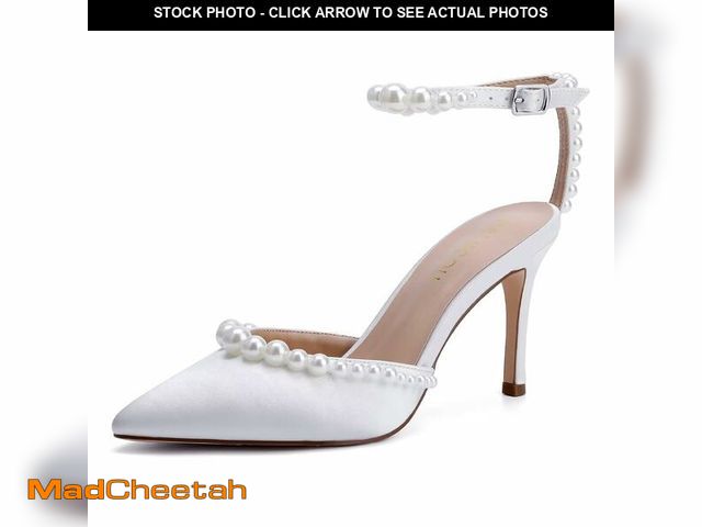 Lot 74-13625714 - High Heel Wedding Shoes for Bride Pointed Toe Bridal Shoes Pearl Heels Ankle Strap Wedding Pumps-Whi...