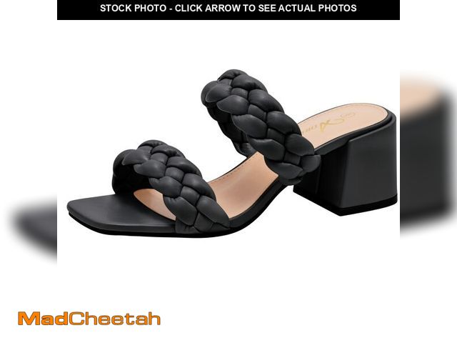 Lot 74-12709450 - Athlefit Women's Braided Heeled Sandals Strappy Square Open Toe Heels Backless Mules Slip On Block H...