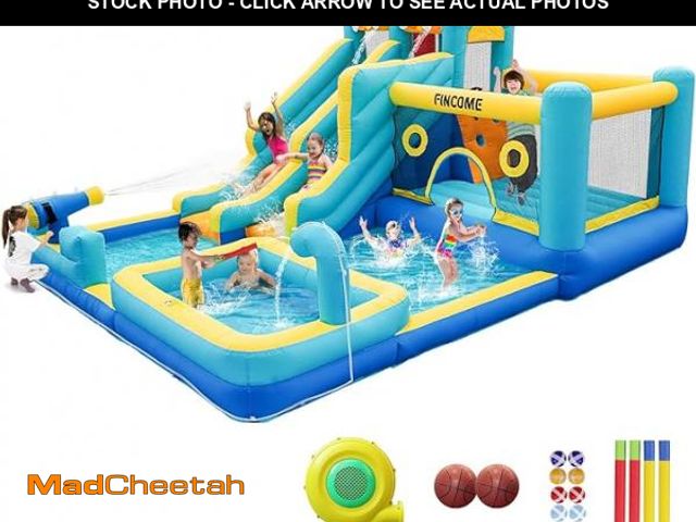 Lot 74-12274503 - FINCOME Inflatable Bounce House, 10 in 1 Double Water Slide Bounce House with 750W Blower, Climbing ...