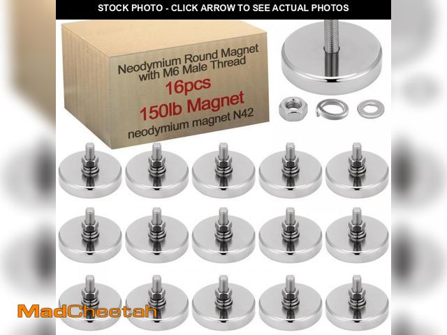 Lot 74-12128153 - Flutesan 16 Pieces Super Powerful Neodymium Round Magnet with M6 Male Thread Bolts 150lb Heavy Duty ...