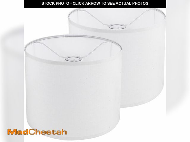 Lot 74-12718856 - White Lamp Shades Set of 2, Drum Lampshades 13" Top x 13" Bottom x 10" High (Spider), Replacement La...