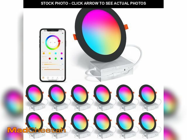 Lot 74-13802593 - (MISSING HARDWARE) SikSog Black Smart Recessed Lighting 6 Inch RGBCW Color Changing 16W LED Downligh...