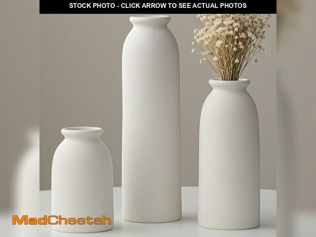 Lot 74-13620746 - 10.6 inches Tall Decorative Ceramic Vase Set, 3 Pieces, Nordic Modern Boho Style, White, for Home De...