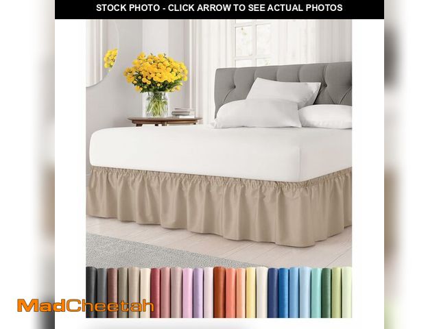 Lot 74-14215331 - Wrap Around Dust Ruffle Bed Skirt - Cream - for King Size Beds with 18 Inch Drop - Easy Fit Elastic ...