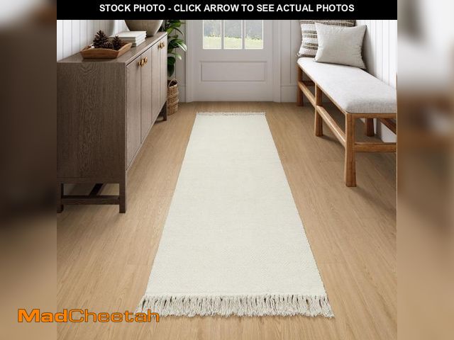 Lot 74-11847543 - Collive Long Hallway Runner Rug 2.6' x 7', Washable Indoor Entryway Rug, White/Beige Braided Woven K...