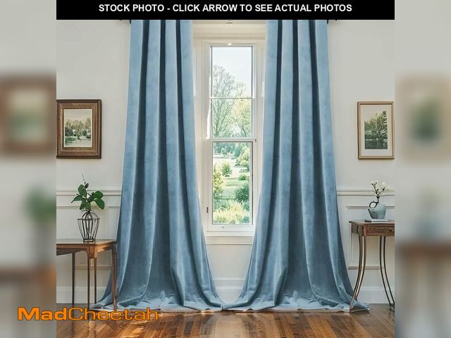 Lot 74-13630186 - SMILETIME Sky Blue 96 in Long Velvet Curtains with Grommet, Super Soft Privacy Noise Reducing Light-...