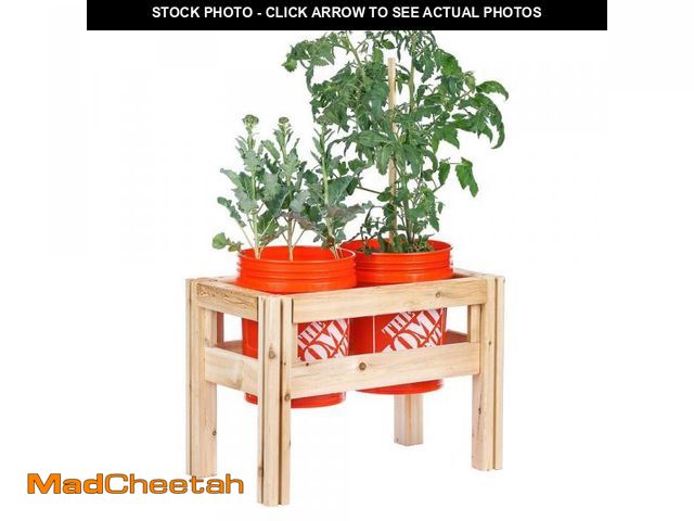 Lot 74-12483375 - Vigoro 28 in. x 16 in. x 20 in. 2-Bucket Elevated Unfinished Wood Cedar Garden Frame Raised Beds - U...