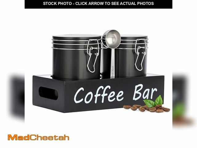 Lot 74-12711512 - ELLDOO Coffee Containers with Shelf &amp; Scoop - 2 Pcs 23.7OZ(700 ML) Black Metal Coffee Storage Ja...