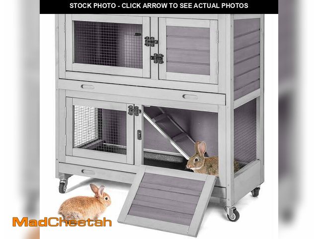 Lot 74-14309624 - Aivituvin Rabbit Hutch Indoor Outdoor, 2-Story Rabbit Cage for Guinea Pigs with 2 Leakproof Trays &a...