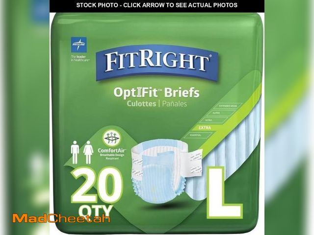 Lot 74-12399035 - FitRight Adult Diapers, Extra Heavy Absorbency, L (Waist Size 44in-56in), 80 Count, OptiFit Incontin...