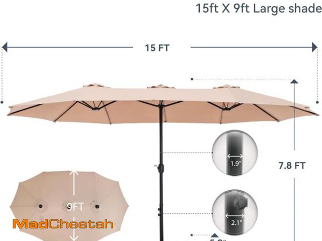 Lot 74-12272499 - PHI VILLA 15ft Large Patio Umbrellas with Base Included, Outdoor Double-Sided Rectangle Market Umbre...