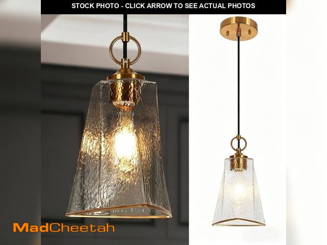 Lot 74-14279519 - LNC Sduiaor Modern 1-Light Brass Island Pendant Lantern with Irregular Bell Clear Wavy Glass Shade f...