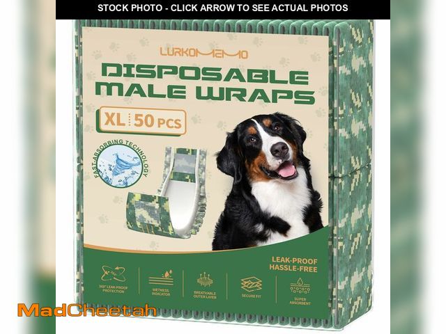 Lot 74-14299394 - LURKOMEMO Dog Diapers Male,50 Count X-Large Adjustable Male Dog Diapers Disposable,Dog Belly Bands f...
