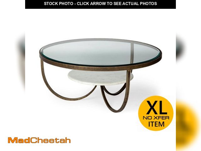 Lot 74-12652092 - Mercana Reinhardt I Antique Gold/Clear/White Round Tempered Glass Coffee Table with Shelf - UNUSED
