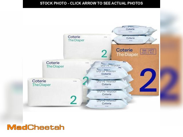 Lot 74-13709395 - Coterie Baby Wipes + Diapers Kit, Size 2 Diapers (186 Count) &amp; 12 Pack (672 Count) Baby Wipes wi...