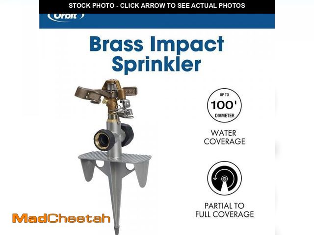 Lot 74-12412321 - Orbit Heavy-Duty Adjustable Brass Impact Sprinkler on Heavy-Duty Zinc Spike - UNUSED