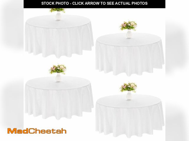 Lot 74-13961810 - JALANCY 4 Pack Round Tablecloth 90 Inch White Polyester Washable Decorative Fabric Table Covers for ...