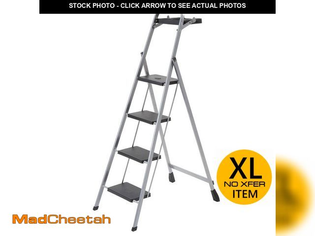 Lot 74-13046343 - Unbranded 4-Step Steel Skinny Mini Step Stool Ladder with Project Tray - UNUSED