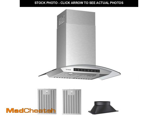Lot 74-14256799 - (MISSING GLASS) VIKIO 30 in. 600 CFM Ducted Wall Mount Range Hood in Stainless Steel and Glass with ...