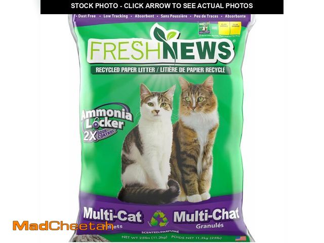 Lot 74-14068069 - Fresh News Recycled Paper Multi-Cat Pellet Non-Clumping Paper Cat Litter, 25 Pound, 2X Odor Control,...