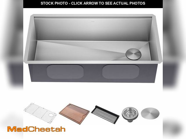 Lot 74-13072674 - KRAUS Kore 36-Inch Undermount Workstation 16 Gauge Single Bowl Stainless Steel Kitchen Sink with Acc...