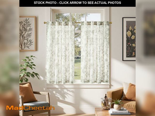 Lot 74-14149020 - jinchan Linen Floral Tier Curtains 45 Inch Farmhouse Botanic Cafe Curtains Light Filtering Drapes fo...