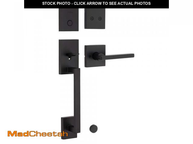 Lot 74-12492287 - Kwikset San Clemente Dummy Door Handleset with Square Halifax Handle in Matte Black - UNUSED