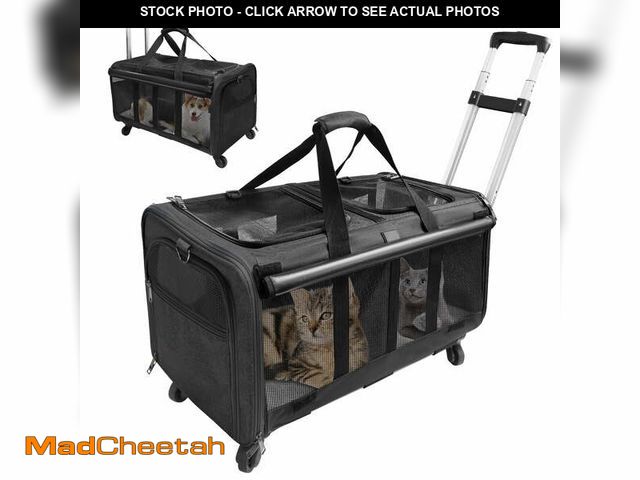 Lot 74-12669734 - ELEGX Double-Compartment Pet Rolling Carrier with Wheels for 2 Pets,for Up to 35 LBS,Cat Rolling Car...