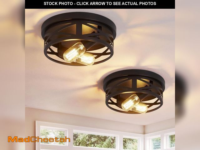 Lot 74-14322749 - GCGAFUL 10.8 in. 2-Light Farmhouse Cage Matte Black Cross Weave Flush Mount Ceiling Light for Hallwa...